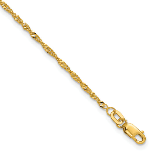 9 Inch 10K 1.7mm Singapore Chain Bracelet