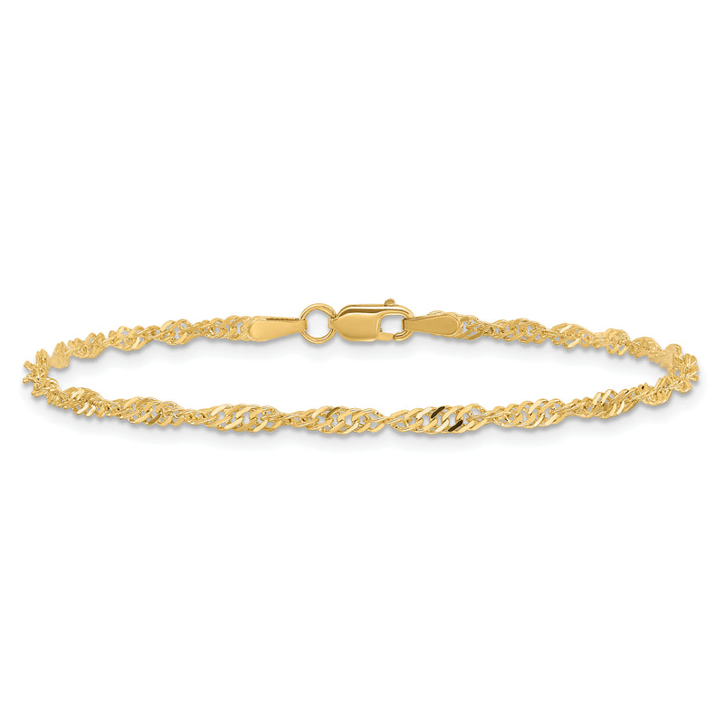 8 Inch 10K Yellow Gold 2mm Singapore Chain Bracelet