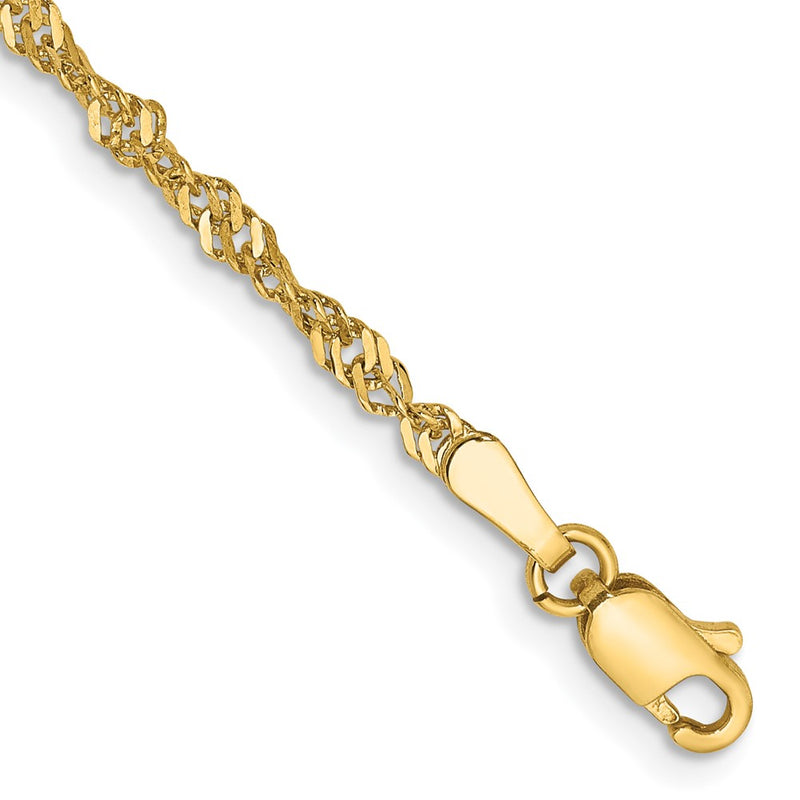10K Yellow Gold 2mm Singapore Chain Bracelet
