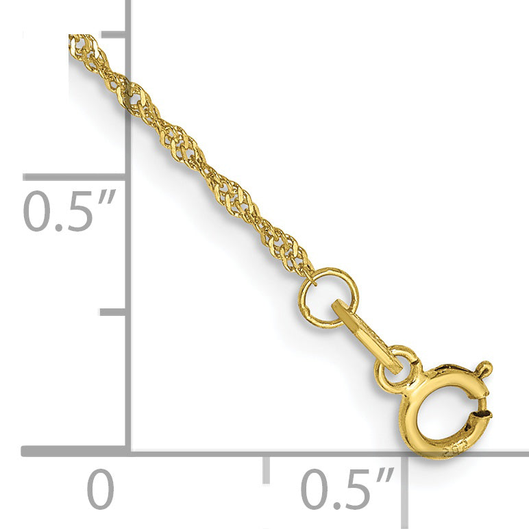 10K Yellow Gold 1.1mm Singapore Chain Bracelet