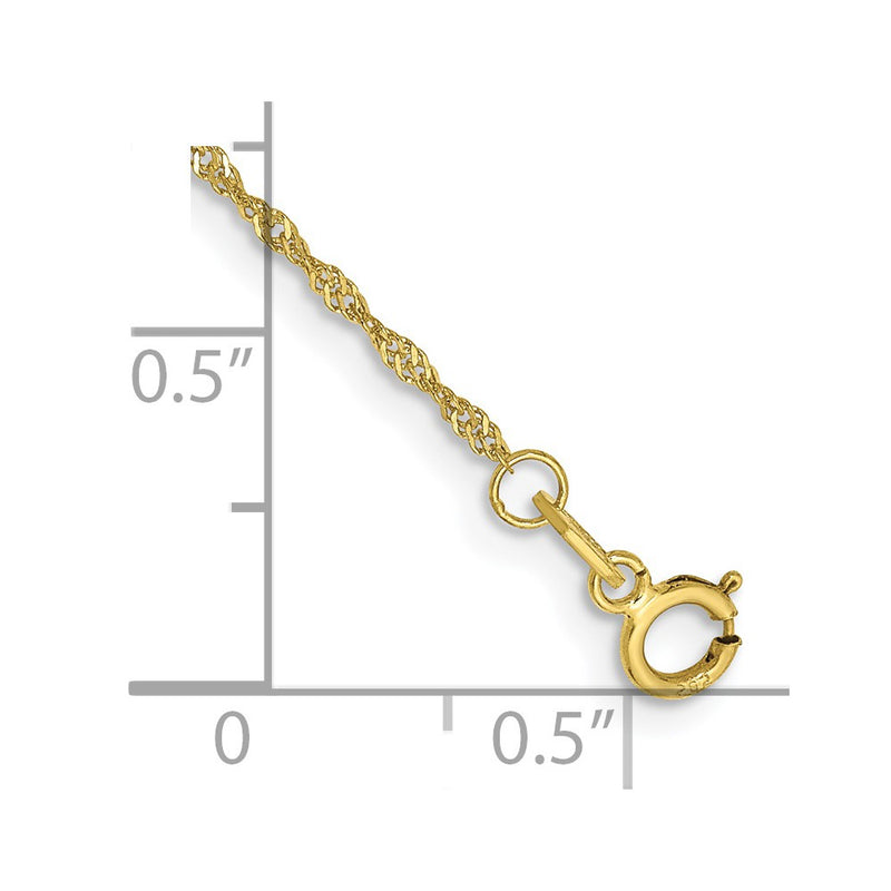 10K Yellow Gold 1.1mm Singapore Chain Anklet