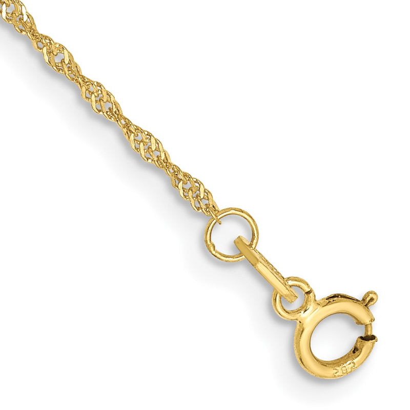 10K Yellow Gold 1.1mm Singapore Chain Anklet