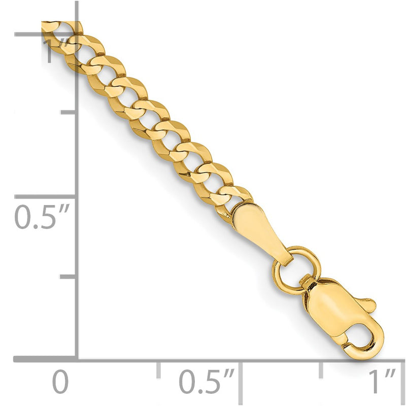 10K Yellow Gold 3.1mm Lightweight Flat Cuban Chain Bracelet
