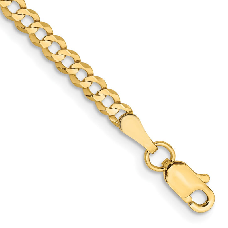 10K Yellow Gold 3.1mm Lightweight Flat Cuban Chain Bracelet