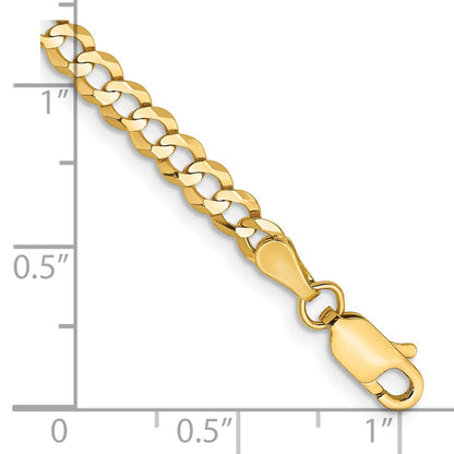 10K Yellow Gold 3.7mm Lightweight Flat Cuban Chain Bracelet