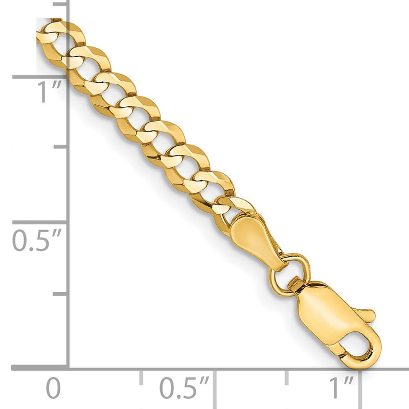 10K Yellow Gold 3.7mm Lightweight Flat Cuban Chain Bracelet