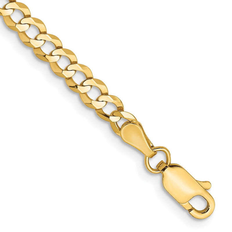 8 Inch 10K Yellow Gold 10K 3.7mm Lightweight Flat Cuban Chain Bracelet