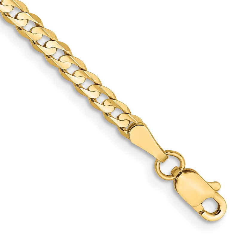8 Inch 10K Yellow Gold 10K 3mm Open Concave Curb Chain Bracelet