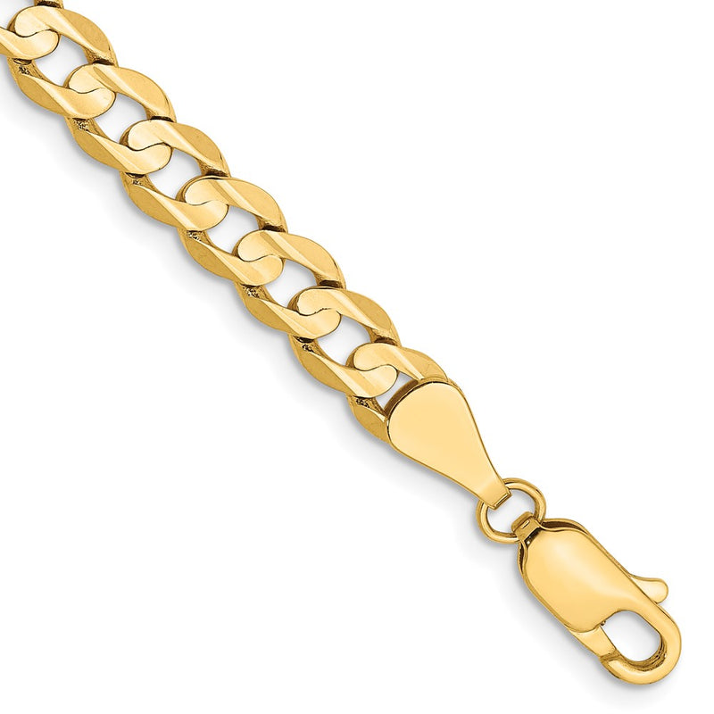 9 Inch 10K Yellow Gold 10K 5.25mm Open Concave Curb Chain Bracelet