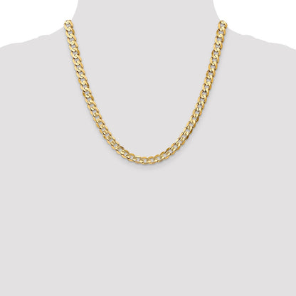 2 Inch 10K Yellow Gold 10K 6.75mm Open Concave Curb Chain Necklace