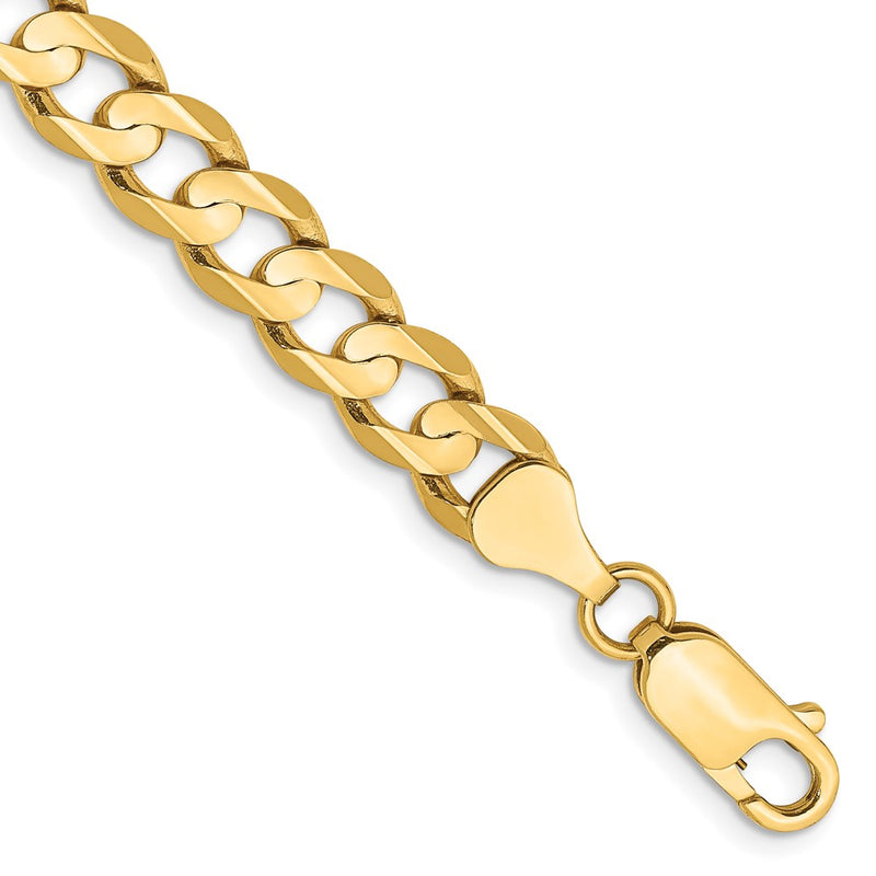 10K Yellow Gold 6.75mm Open Concave Curb Chain Bracelet