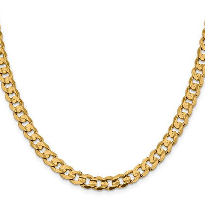 10K Yellow Gold 7.5mm Open Concave Curb Chain Necklace