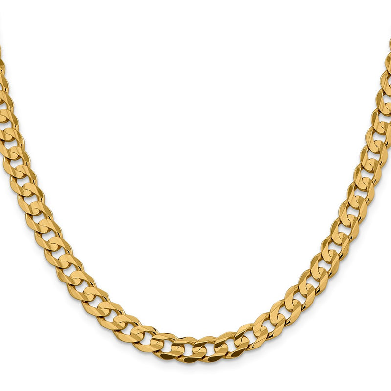 10K Yellow Gold 7.5mm Open Concave Curb Chain Necklace