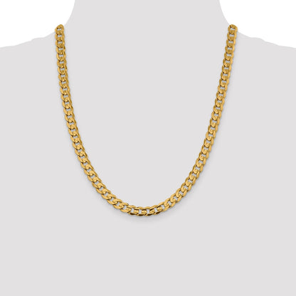 10K Yellow Gold 7.5mm Open Concave Curb Chain Necklace