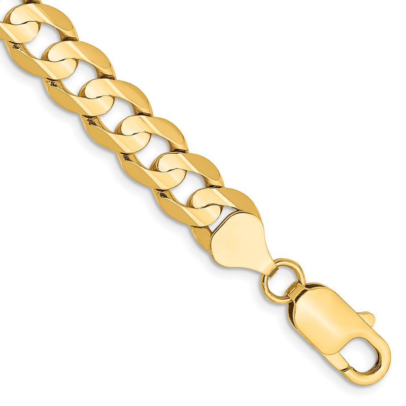 8 Inch 10K Yellow Gold 10K 7.5mm Open Concave Curb Chain Bracelet