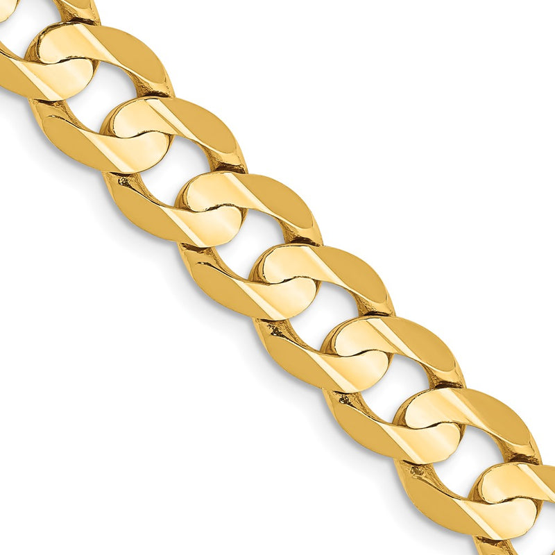 10K Yellow Gold 7.5mm Open Concave Curb Chain Necklace