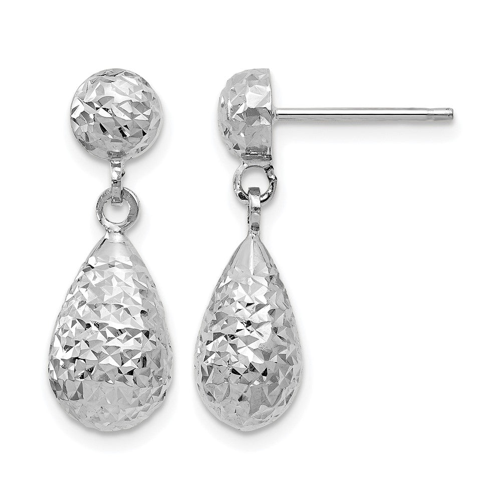 10K White Gold D/C Post Dangle Earrings
