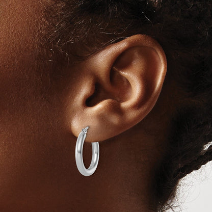 10K White Gold Polished Hinged Hoop Earrings