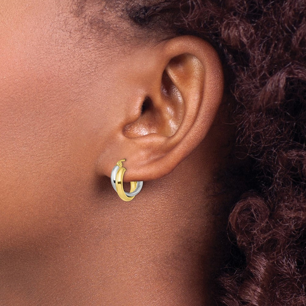 10K Two Tone Polished Hinged Hoop Earrings