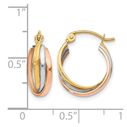 10K Tri Color Tri-Color Polished Hinged Hoop Earrings