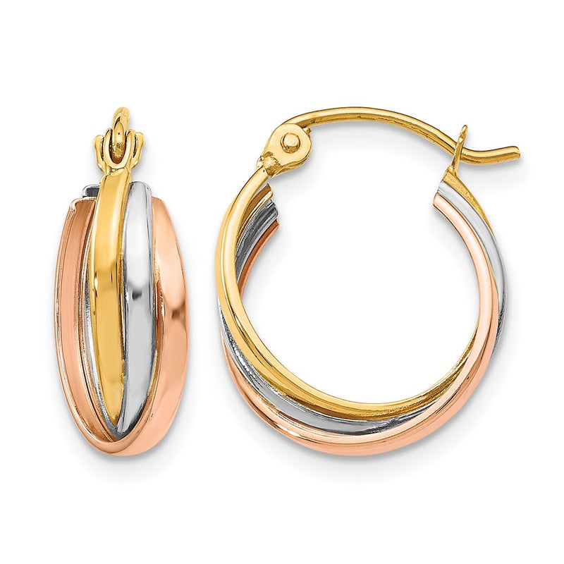 10K Tri Color Tri-Color Polished Hinged Hoop Earrings