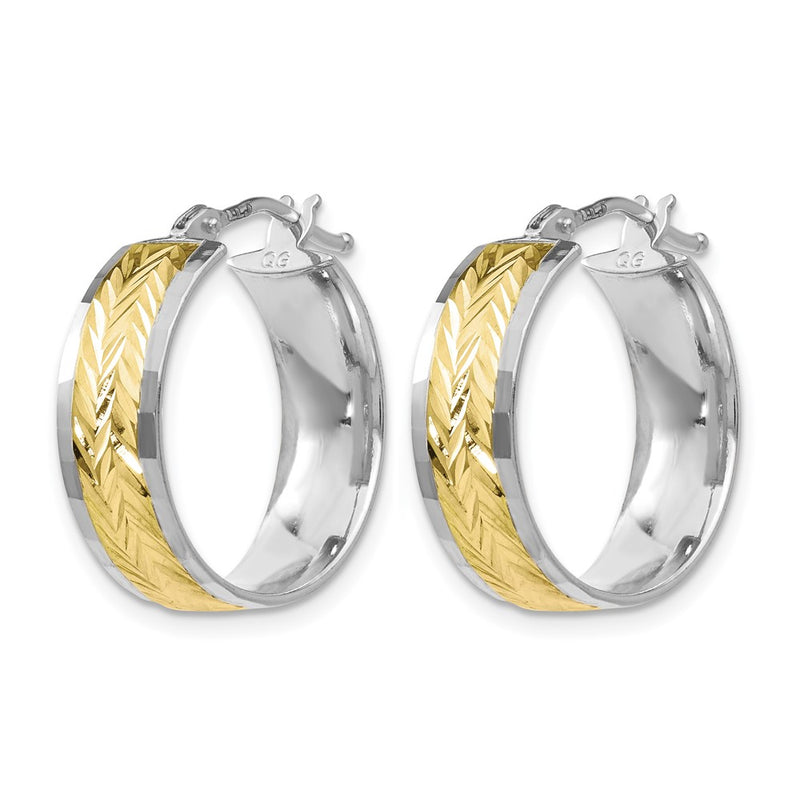 10K Yellow W/Rhodium W/ White Rhodium Plating Polished And D/C Earrings