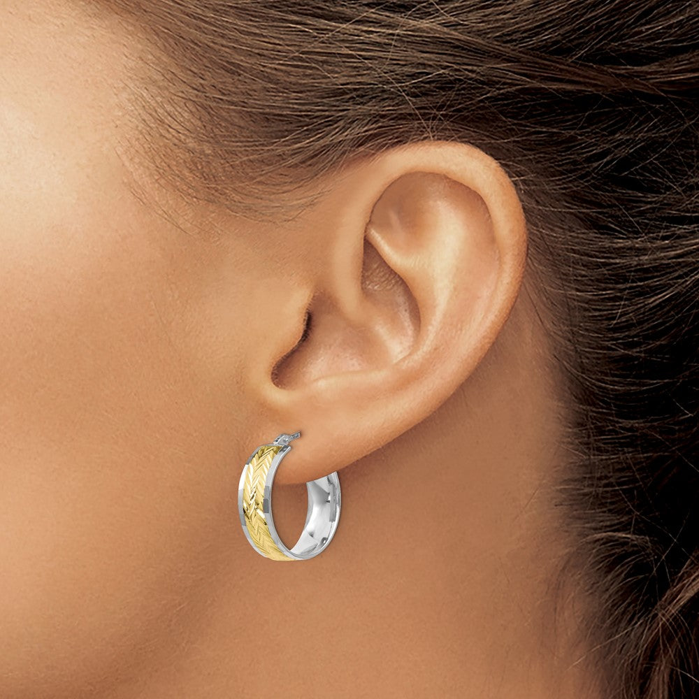 10K Yellow W/Rhodium W/ White Rhodium Plating Polished And D/C Earrings