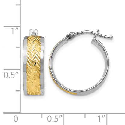10K Yellow W/Rhodium W/ White Rhodium Plating Polished And D/C Earrings