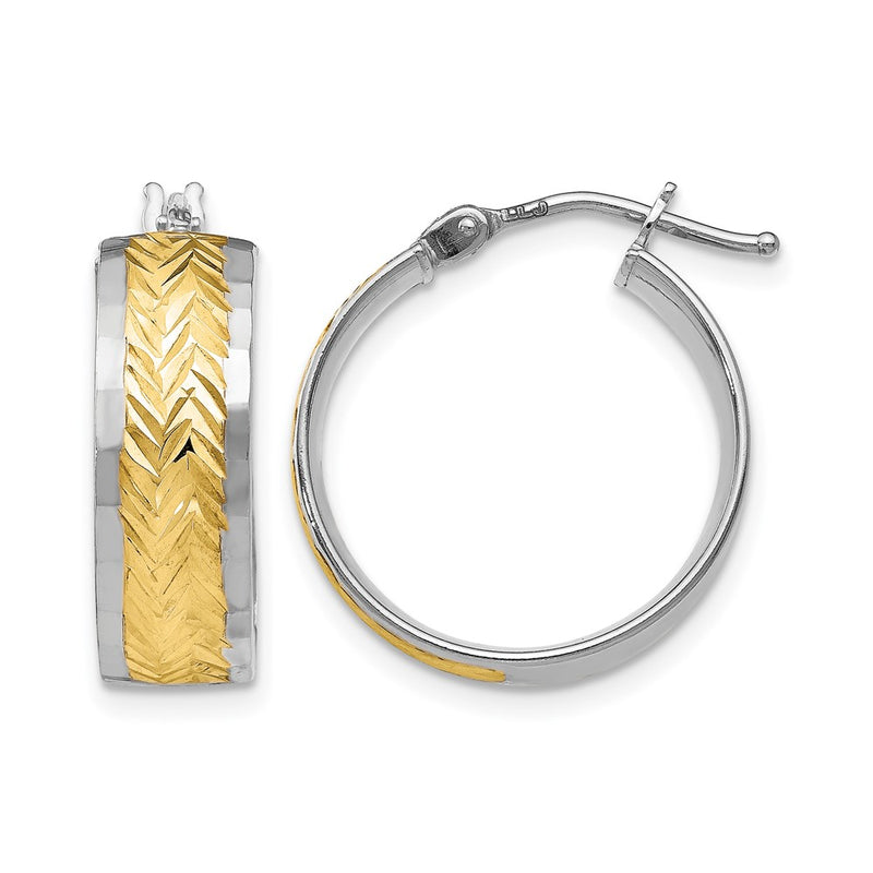 10K Yellow W/Rhodium W/ White Rhodium Plating Polished And D/C Earrings