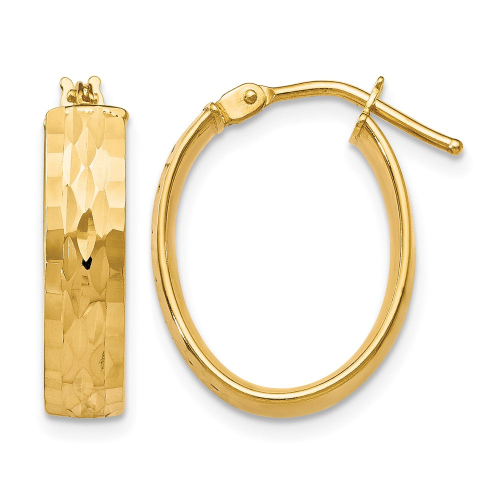 10K Yellow Gold Polished And D/C Oval Hinged Hoop Earrings