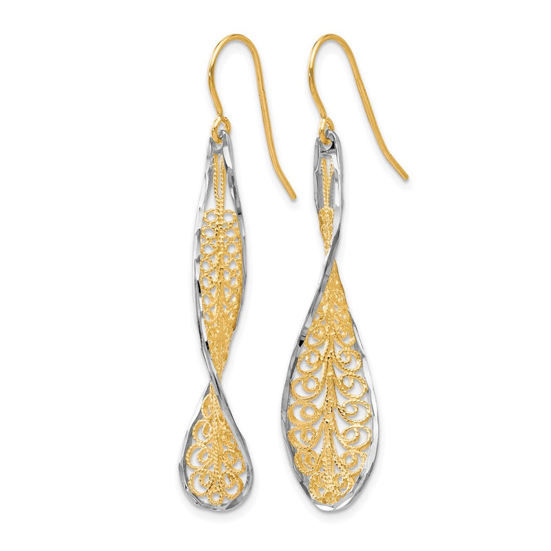 10K Two-Tone D/C Dangle Shepherd Hook Earrings