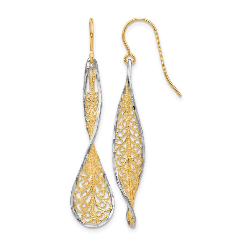 10K Two-Tone D/C Dangle Shepherd Hook Earrings