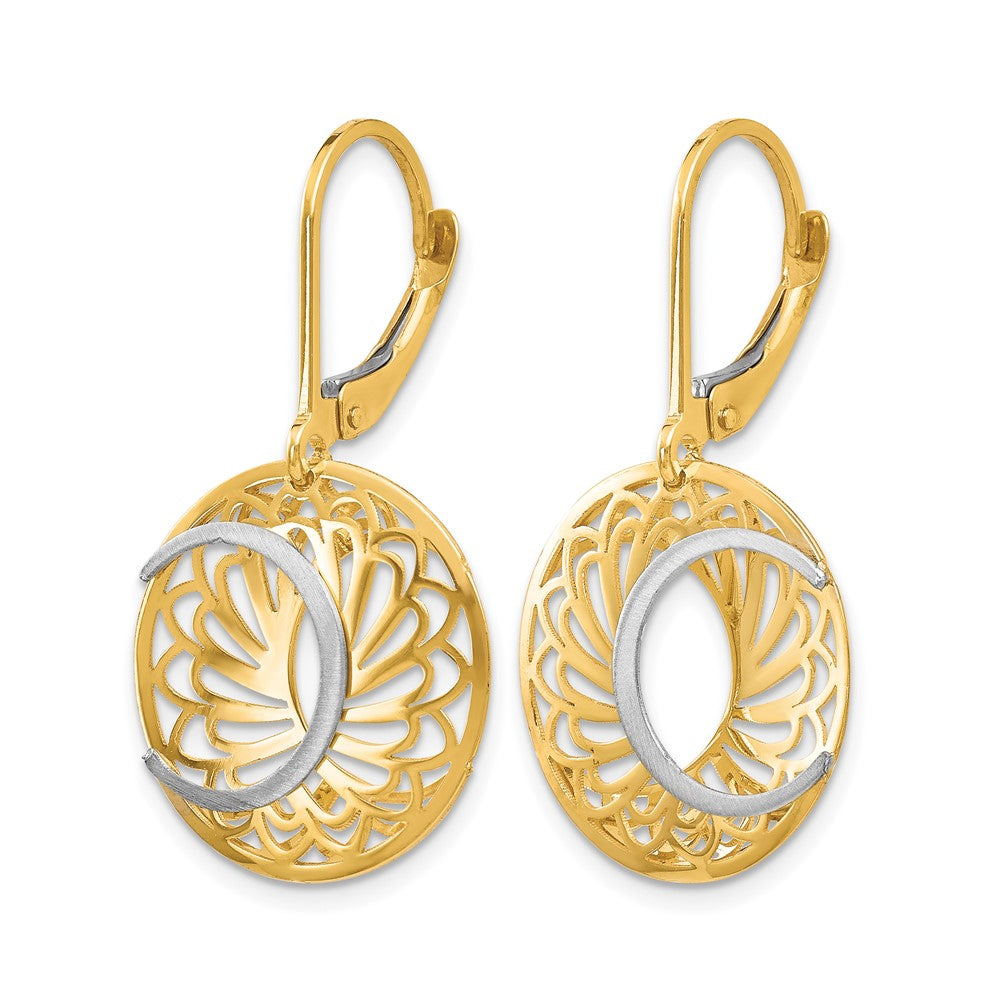 10K Two-Tone Polished and Satin Leverback Earrings