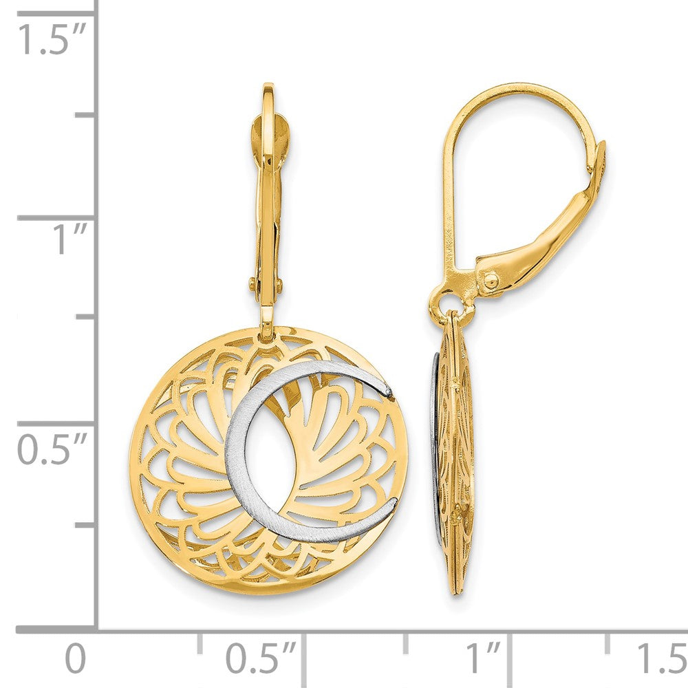 10K Two-Tone Polished and Satin Leverback Earrings