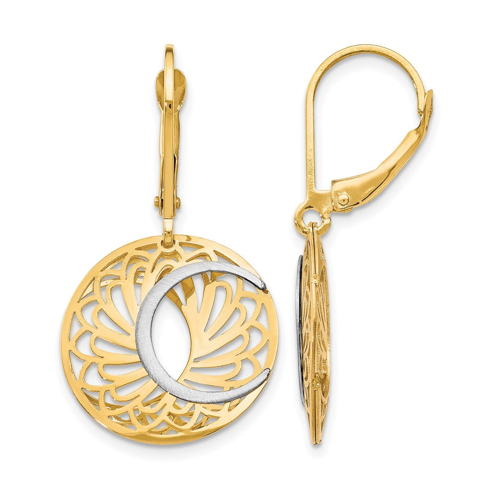 10K Two-Tone Polished and Satin Leverback Earrings