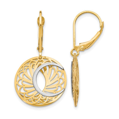 10K Two-Tone Polished and Satin Leverback Earrings
