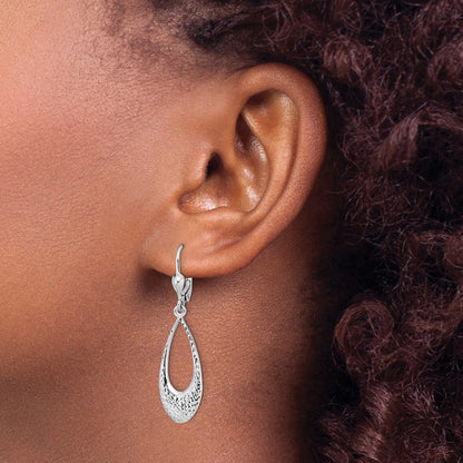 10K White Gold Polished And D/C Leverback Earrings