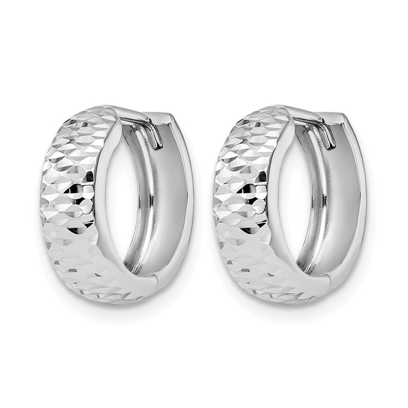 10K White Gold Polished And D/C Hoop Earrings