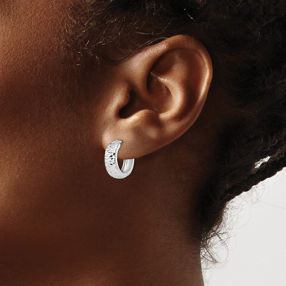 10K White Gold Polished And D/C Hoop Earrings