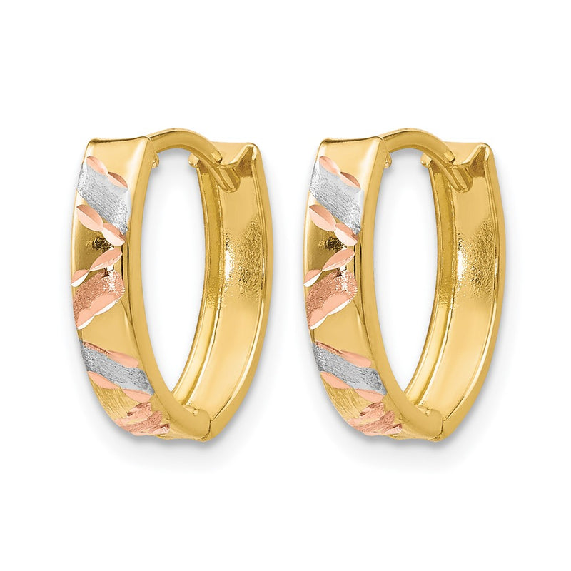 10K Yellow W/Rhodium Two-Tone With White Rhodium Polished And Satin D/C Earrings