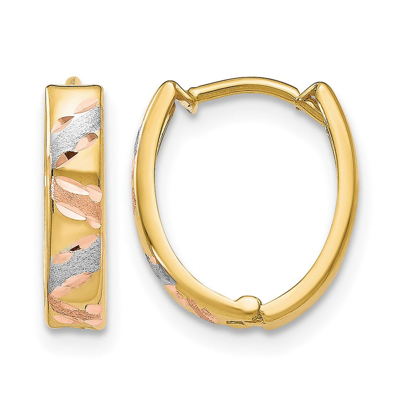 10K Yellow W/Rhodium Two-Tone With White Rhodium Polished And Satin D/C Earrings