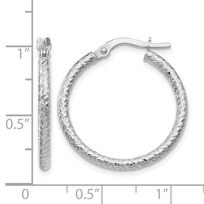 10K White Gold Polished And Textured Hinged Hoop Earrings