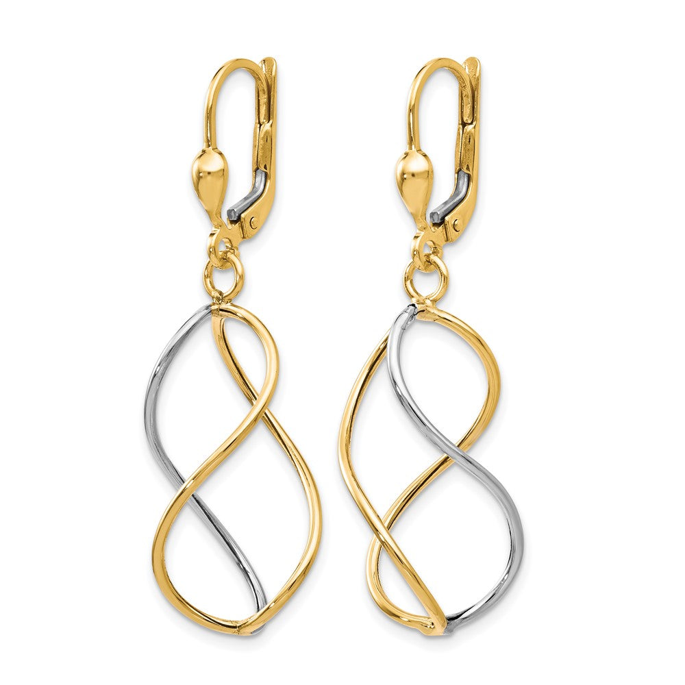 10K Yellow W/Rhodium With Rhodium Polished Leverback Earrings