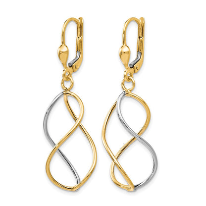 10K Yellow W/Rhodium With Rhodium Polished Leverback Earrings