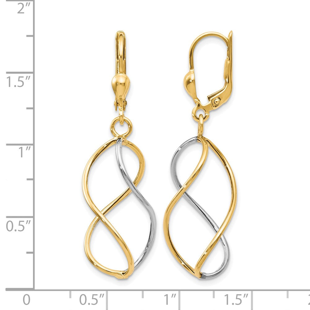 10K Yellow W/Rhodium With Rhodium Polished Leverback Earrings
