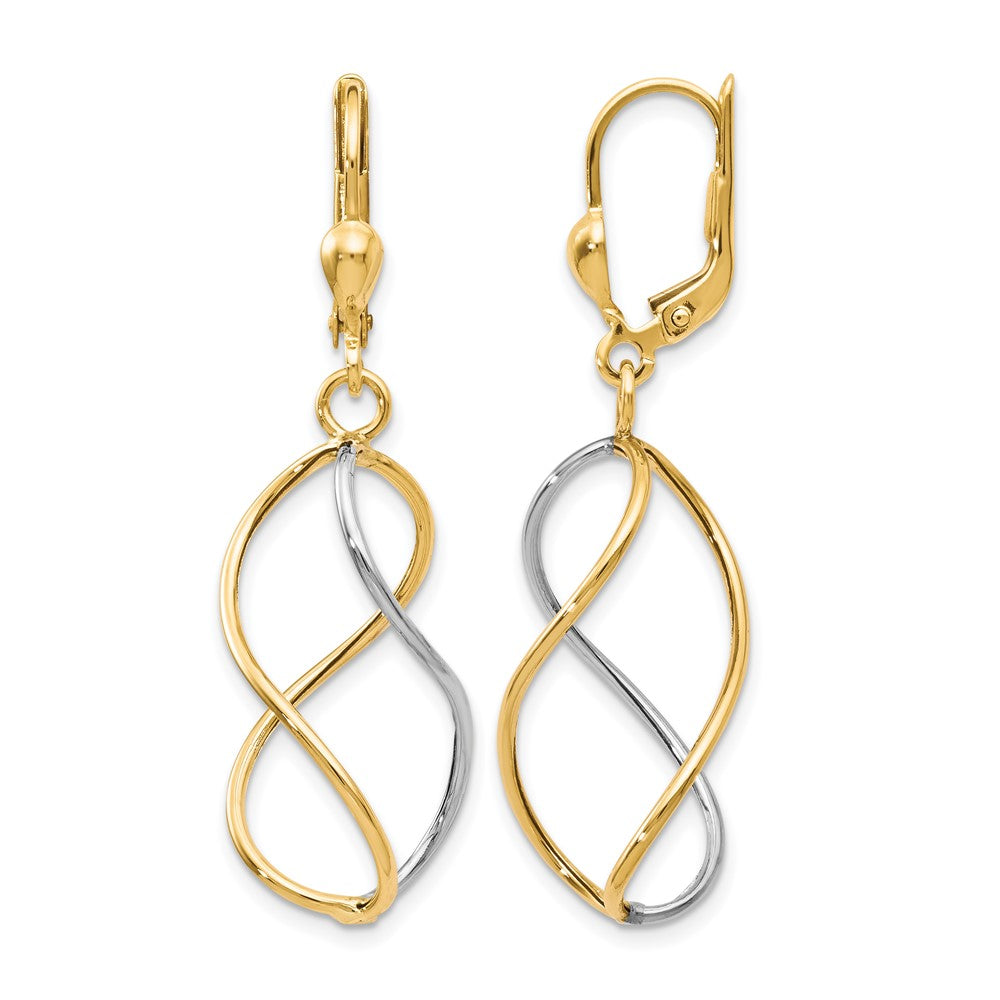 10K Yellow W/Rhodium With Rhodium Polished Leverback Earrings
