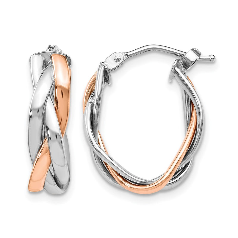 10K Yellow W/Rhodium With White Rhodium And Rose Gold Plating Braided Hoop Earrings