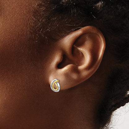 10K Yellow W/Rhodium W/White Rhodium Polished Post Earrings