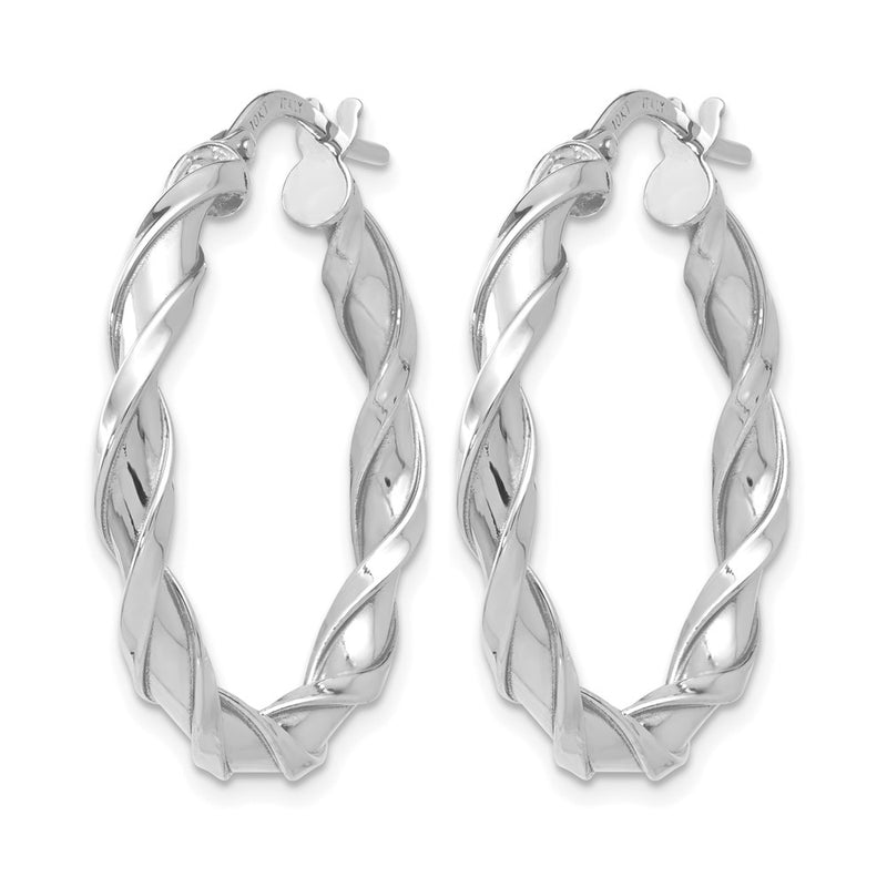10K White Gold Polished Twisted Hoop Earrings