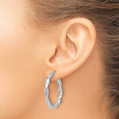 10K White Gold Polished Twisted Hoop Earrings